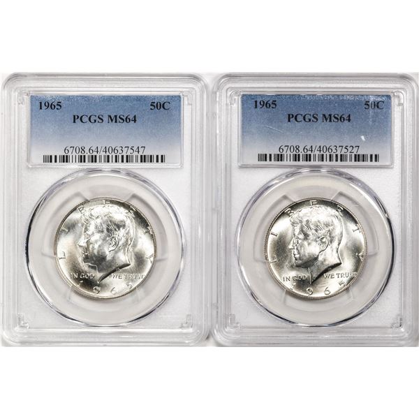 Lot of (2) 1965 Kennedy Half Dollar Coins PCGS MS64
