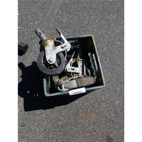 CRATE OF 4 LARGE SWIVEL CASTERS WITH BRAKES AND MORE