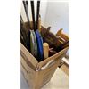 Image 2 : BOX OF GOLF CLUBS HAND SAWS, TENNIS RACKETS