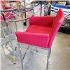 Image 2 : CHROME GLASSTOP DINING TABLE WITH WIN RACK AND 2 CHROME AND RED STOOLS