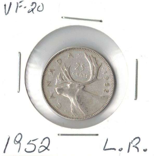 1952 Canadian Silver Twenty-Five Cent - Low Relief