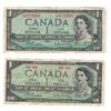 Image 1 : TWO 1967 Canadian One Dollar Bills, One with a serial number and one without