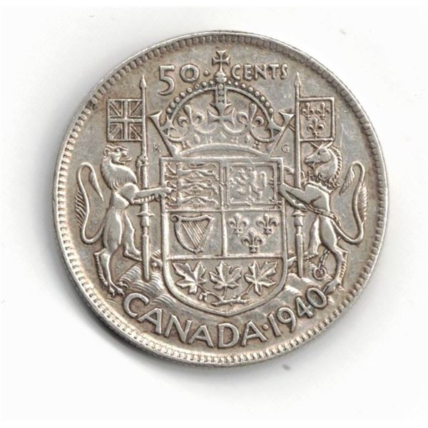 1940 Canadian 50 Cents, low mintage, 80% Silver