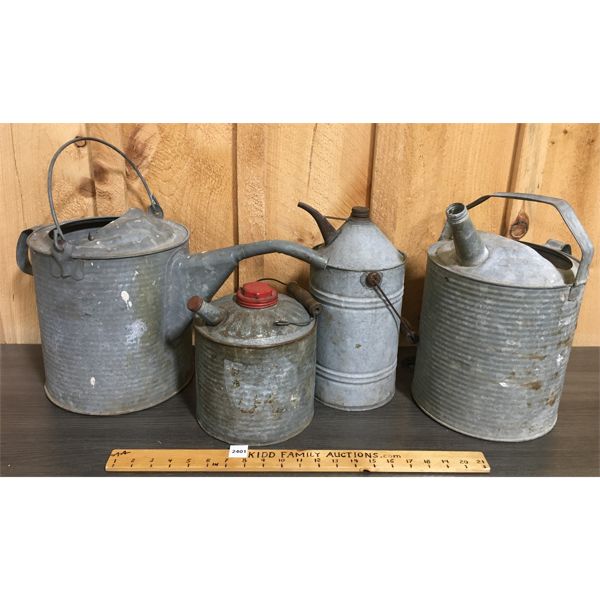LOT OF 4 - GALVINIZED CANS