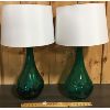 Image 1 : LOT OF 2 - GREEN GLASS TABLE LAMPS - APPROX 30in TALL