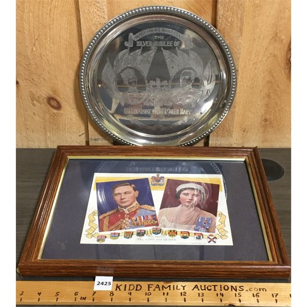 LOT OF 2 - SILVER JUBILEE COMMEMORATIVE PLATE AND FRAMED T. EATON PRINT
