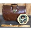 LOT OF 2 - VINTAGE LEATHER CARRYING CASE AND BISCUIT TIN