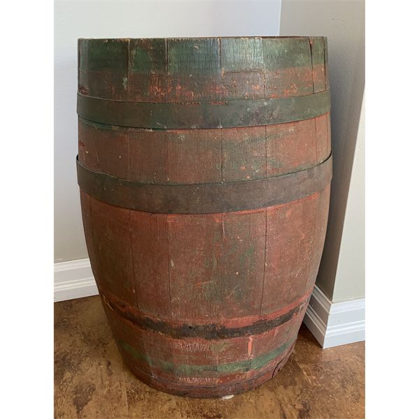 VINTAGE WOOD BARREL - 13 X 22 INCHES