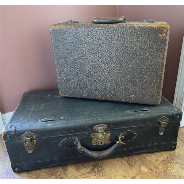 LOT OF 2 - LEATHER SUITCASES - LARGEST 26 INCHES