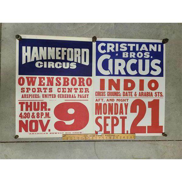 LOT OF 2 - VINTAGE CIRCUS POSTERS - 21 x 28in