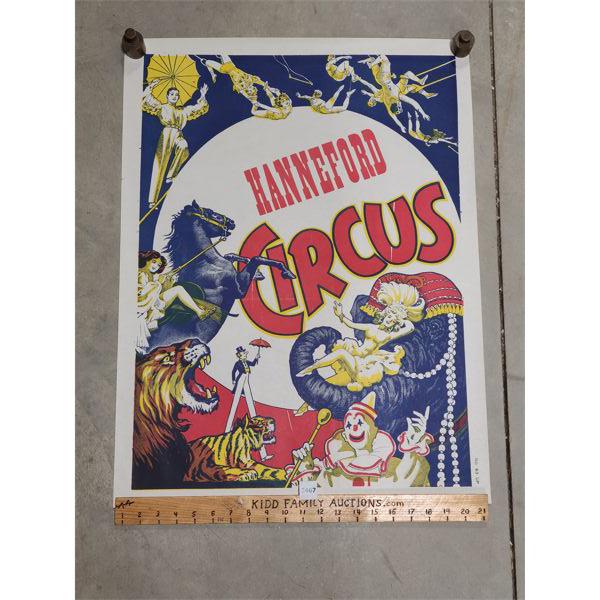 VINTAGE HANNEFORD CIRCUS POSTER - 21 x 28in