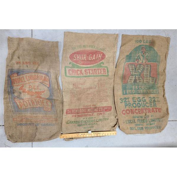 LOT OF 5 - BURLAP SEED SACKS - SEE ALL PICS