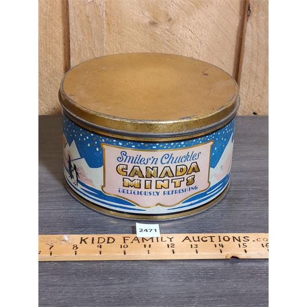 SMILES N' CHUCKLES CANADA MINTS TIN W/ PENGUIN GRAPHICS