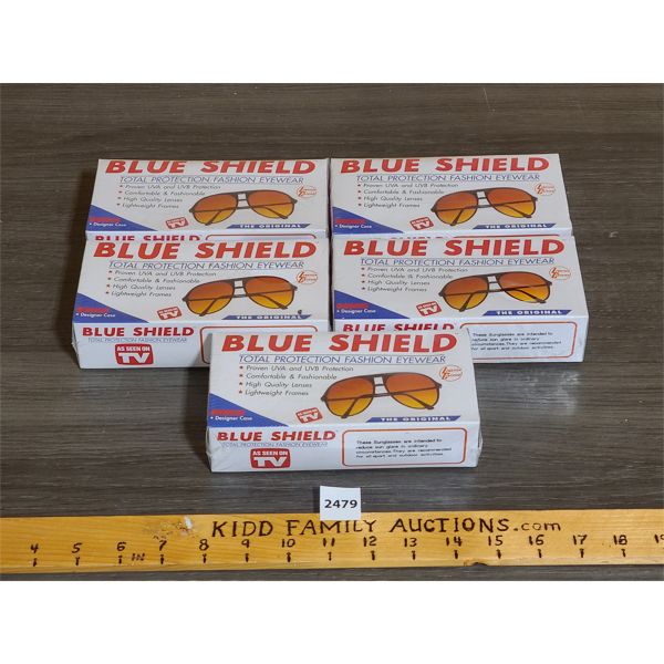LOT OF 5 - BLUE SHIELD SUNGLASSES - AS SEEN ON TV - NEW