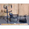 Image 1 : LOT OF 3 - ANTIQUE IRONS AND IRON STAND W/ BRASS TOP