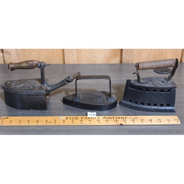 LOT OF 3 - ANTIQUE IRONS 