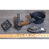 Image 1 : LOT OF 4 - ANTIQUE LADDLE, IRONS, AND TRIVET 