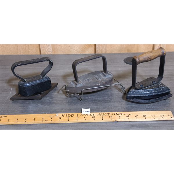 LOT OF 3 - SAD IRONS W/ TRIVETS 