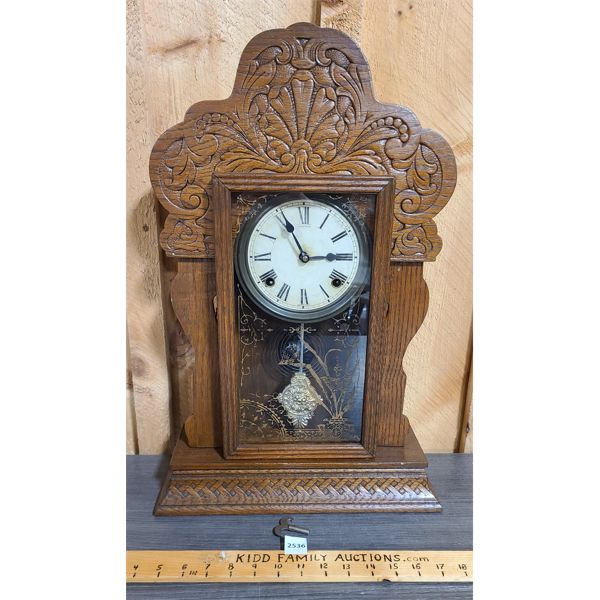 GINGERBREAD MANTLE CLOCK W/ KEY - 23in TALL