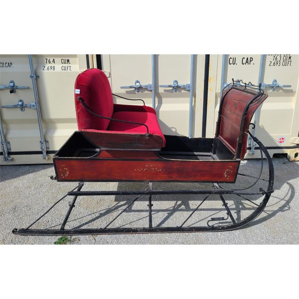 ANTIQUE HORSE DRAWN SLEIGH W/ VELVET SEAT 