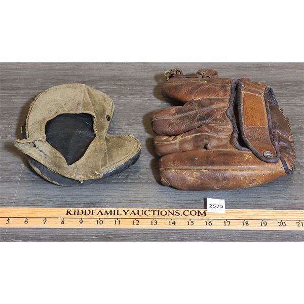 LOT OF 2 ANTIQUE BASEBALL CATCHERS MITTS 