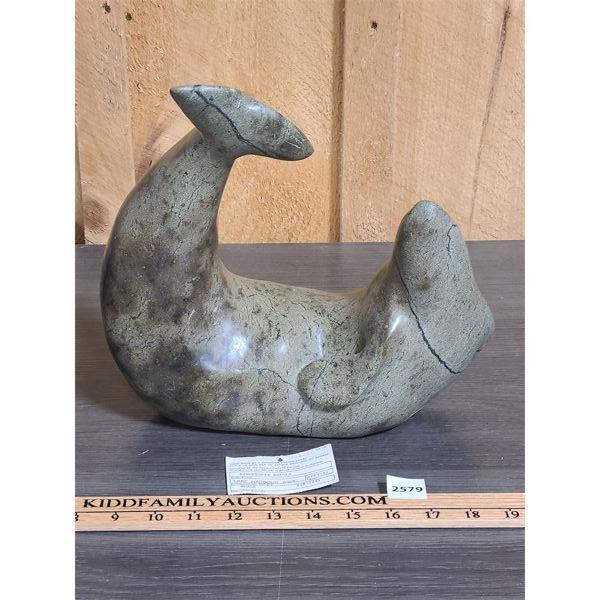 HAND CARVED ESKIMO STONE WHALE 