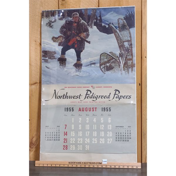 LARGE NORTHWEST PEDIGREED PAPERS 1955 CALANDER - 23 x 38in