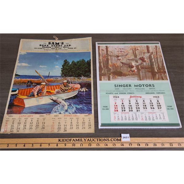 LOT OF 2 - MERCHANT CALENDARS - SAMS DEPT STORE AND SINGER MOTORS