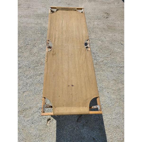 VINTAGE FOLDING WOOD AND CANVAS MILITARY COT - 17 X 30 X 78in