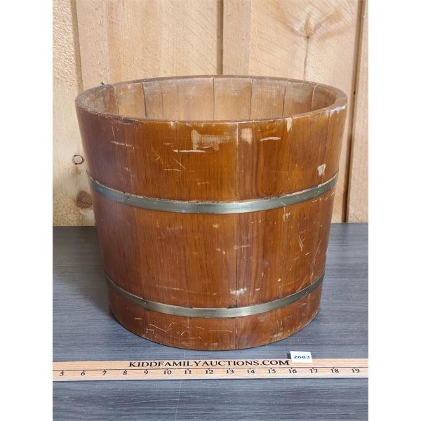 WOODEN BUCKET W/ METAL BANDS