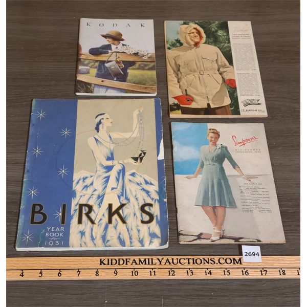 LOT OF 4 - VINTAGE CATALOGUES - SIMPSON'S, BIRKS, KODAK AND EATONS