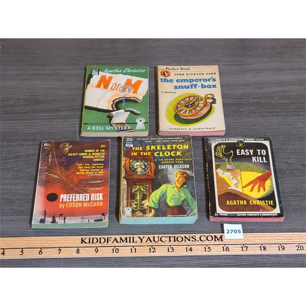 LOT OF 5 - POCKET BOOKS - INCL PREFERRED RISK, SKELETON IN THE CLOCK, NORM ETC.