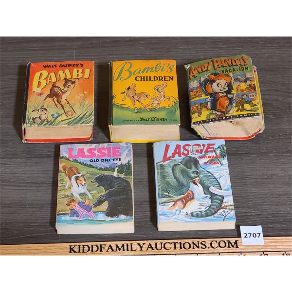 LOT OF 5 - BIG LITTLE BOOKS - INCL BAMBI, ANDY PANDA, AND LASSIE