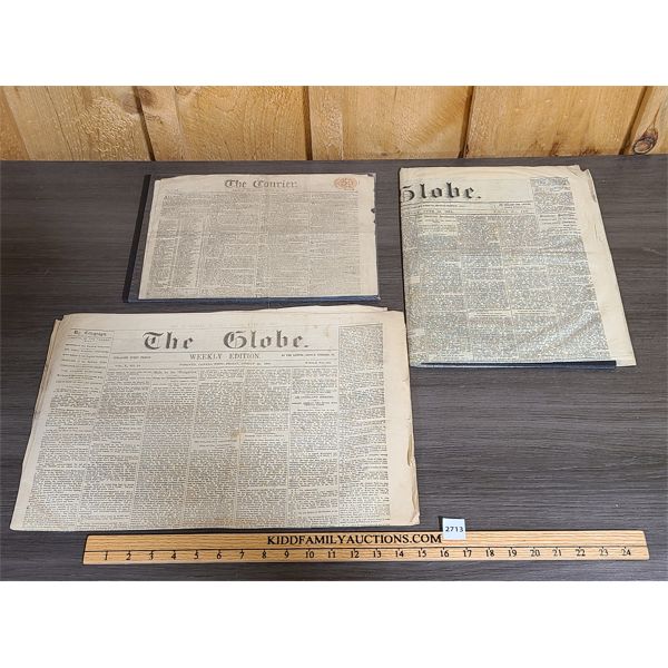 LOT OF 3 - ANTIQUE NEWSPAPERS - 1815, 1859, AND 1864