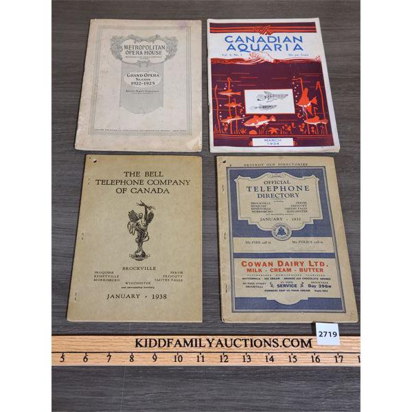LOT OF 4 - MISC VINTAGE EPHEMERA - METROPOLITAN OPERA HOUSE, BELL TELEPHONE DIRECTORIES ETC. 