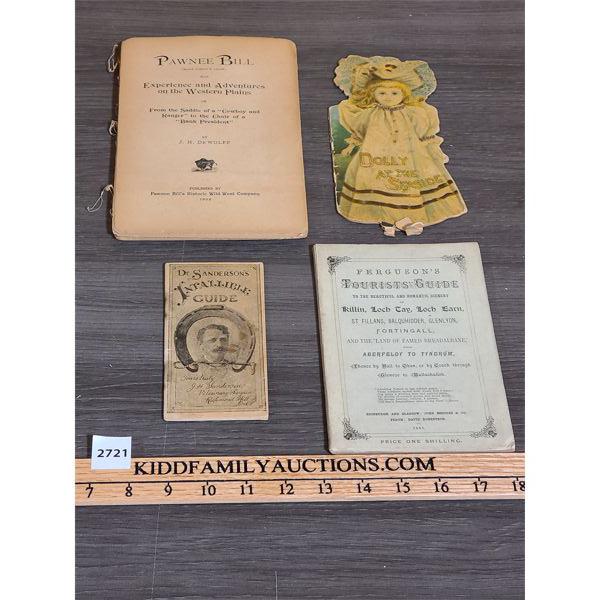LOT OF 4 - VINTAGE EPHEMERA - INCL DOLLY AT THE SEASIDE, DR SANDERSONS INFALLABLE GUIDE ETC. 