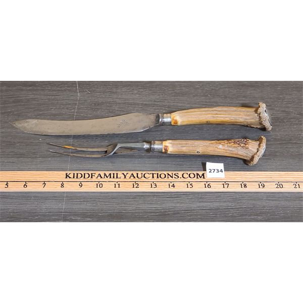 PAIR OF ANTLER HANDLE CARVING UTENSILS 
