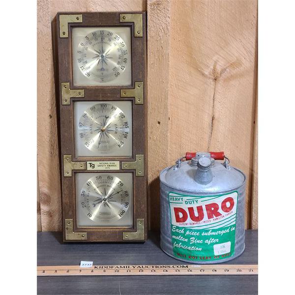 LOT OF 2 - DURO GALVINIZED PAIL AND BRASS BAROMETER 