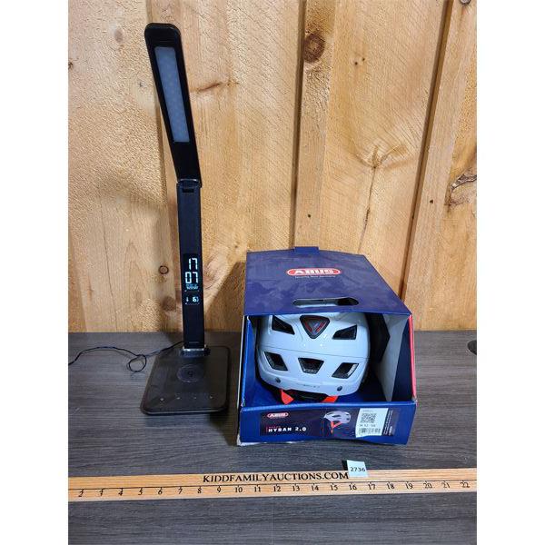 LOT OF 2 - ABUS BICYCLE HELMET AND MAESTRO LED DESK LAMP