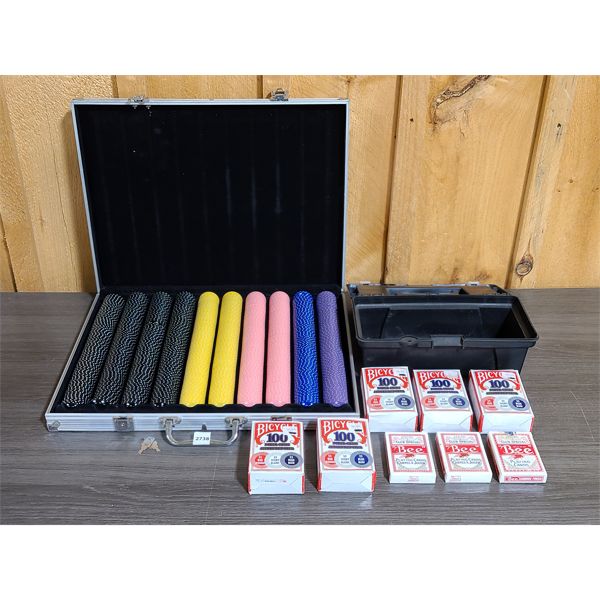 JOB LOT - LARGE QTY POKER CHIPS AND PLAYING CARDS