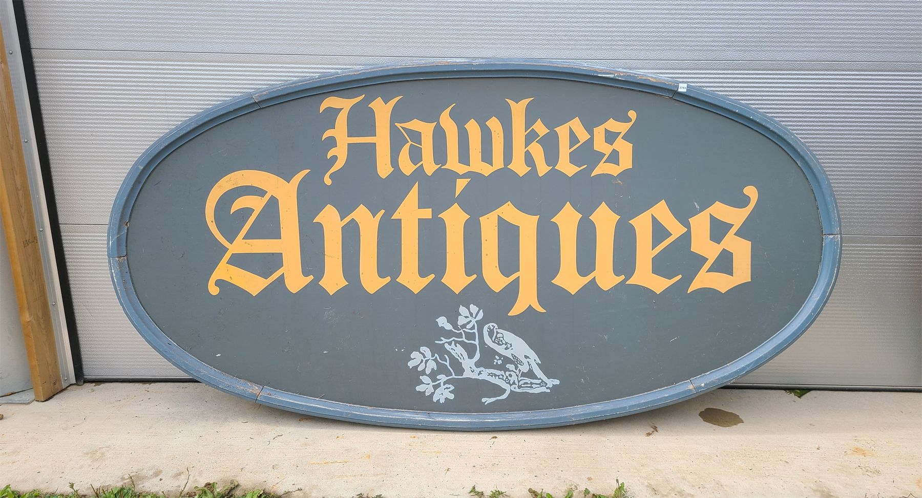 LARGE HAWKES ANTIQUES WOODEN SIGN - 50 x 98in - Kidd Family Auctions