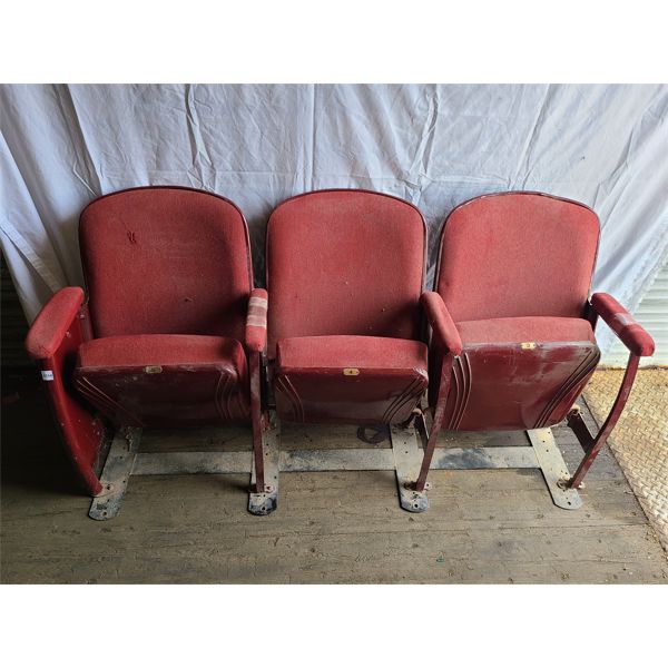 SET OF 3 VINTAGE THEATRE SEATS - 19 x 32 x 63in