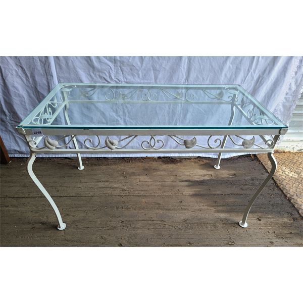 GLASS TOPPED METAL TABLE - 16 x 17 x 30in