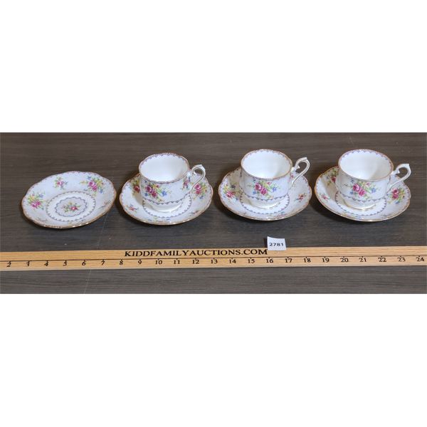 LOT OF 3 - ROYAL ALBERT BONE CHINA TEA CUPS AND SAUCERS