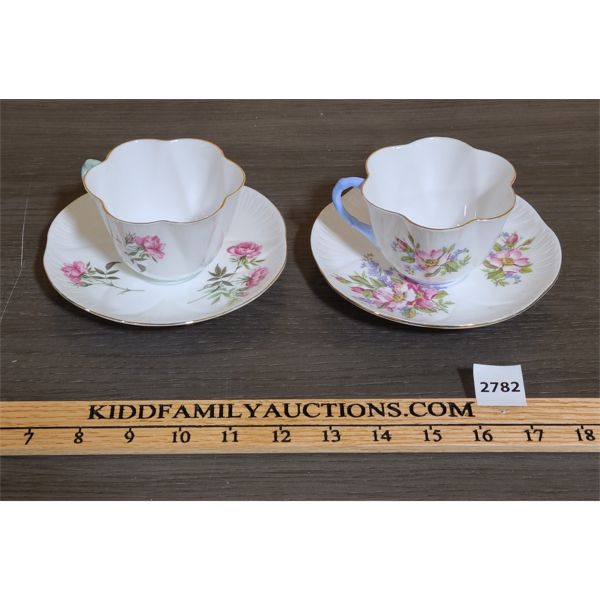 LOT OF 2 - SHELLEY BONE CHINA TEACUPS AND SAUCERS
