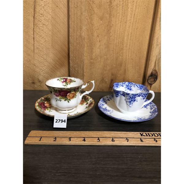 LOT OF 2 - VINTAGE TEA CUPS & SAUCERS