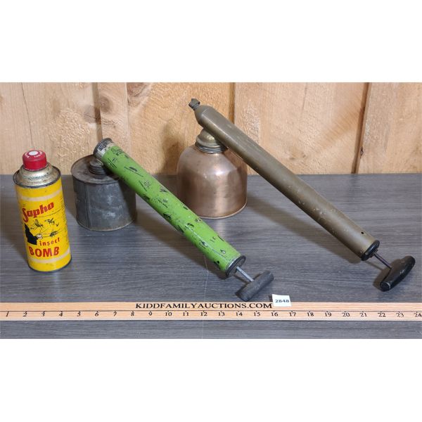 JOB LOT - ANTIQUE  BUG SPRAYERS W/ SAPHA INSECT BOMB 