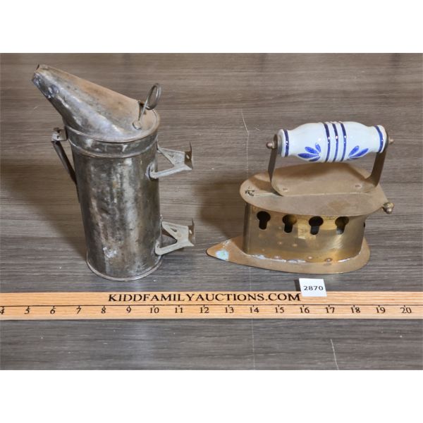 LOT OF 2 - BRASS STEAM IRON / SMOKER