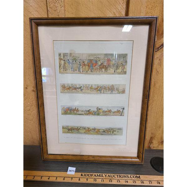 'A TRIP TO LEICESTERSHIRE' COLOURED PRINT IN FRAME - 15 x 19.5 in