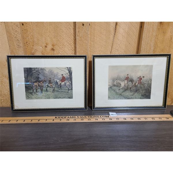 LOT OF 2 - COLOURED HUNTING PRINTS - 9 x 12 in